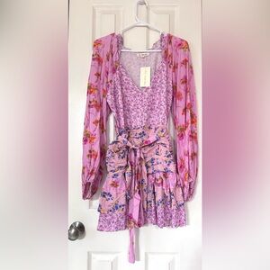 Mixed print ruffle mini dress size small